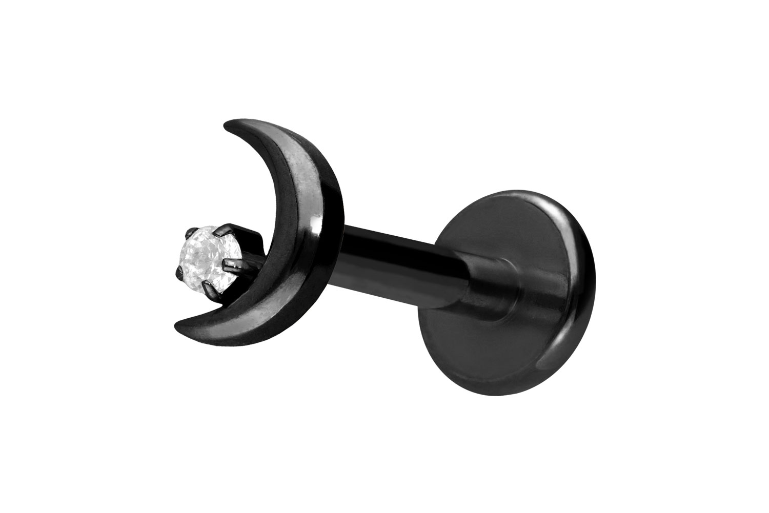 Titan Labret Piercing mit Push Fit MOND + KRISTALL